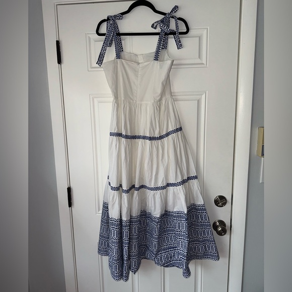 Oliphant Tie Strap‎ Button Cotton Poplin Midi Dress in Mykonos Blue Size xs - Picture 3 of 4